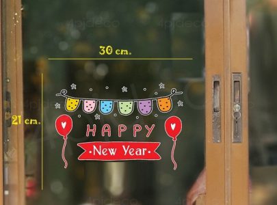 สติีกเก้อแต่งบ้านปีใหม่ติดกระจก,stickerศูนยากาศติดกระจกปีใหม่