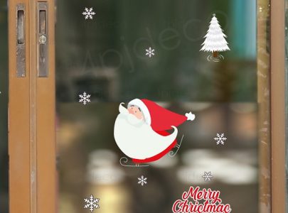 สติ๊กเกอร์ติดกระจกรูปซานตาครอส,สติ๊กเกอร์ติดกระจกคริสมาสสีขาว,ติ้กเก้อติดกระจกลายสโนวเฟ็กไม่มีกาวเหนียว